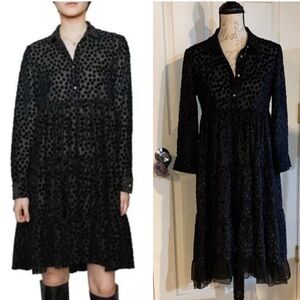 NWOT Maje Rolly Sparkle Polka Dot Burnout Velvet Tiered Dress Black sz 2